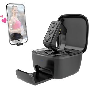 TikTok Scrolling Ring with Phone Stand, Remote Control for TikTok, Bluetooth Page Turner for iPad/Kindle App/iPhone/Android (Black)