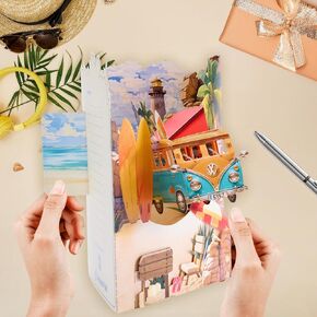 Wonder Fold 3D Pop-up Camper Van Card-Vaning Van مع غروب الشمس وأشجار النخيل | بطاقة تحية سفر مصنوعة يدويًا لداع أو تخرج أو عيد ميلاد | المغامرة تنتظر التصميم