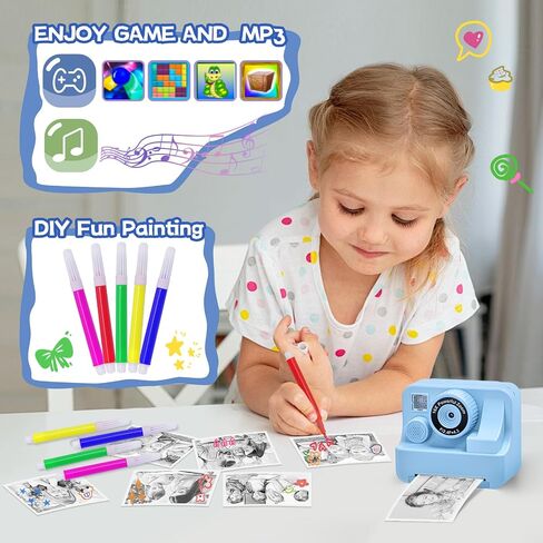 Kids Instant Print Camera, 30MP 1080P HD Digital Camera for Boys Girls with Color Pens & 32GB Card, Christmas Birthday Gifts Kids Toys for 3-12 Years Old (Purple) in Kuwait