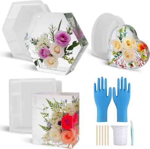 Epoxy Resin Molds Silicone,Large Heart Hexagon Square Silicone Resin Molds for Flower Preservation,Resin Casting,Bookend,Home Decors,DIY Resin Art in Saudi Arabia