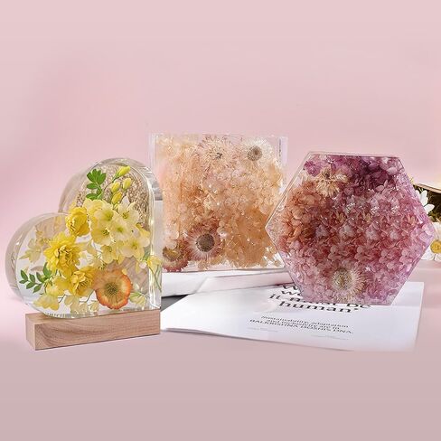 Epoxy Resin Molds Silicone,Large Heart Hexagon Square Silicone Resin Molds for Flower Preservation,Resin Casting,Bookend,Home Decors,DIY Resin Art in Saudi Arabia