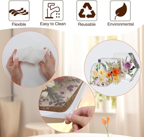 Epoxy Resin Molds Silicone,Large Heart Hexagon Square Silicone Resin Molds for Flower Preservation,Resin Casting,Bookend,Home Decors,DIY Resin Art in Saudi Arabia