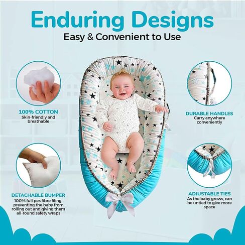 Baby Lounger for Newborn 0-24 Months,Breathable & Soft Infant Baby Nest for Co-Sleeping, Tummy Time & Play,Portable Baby Floor Seat for Home & Travel,Newborn Essentials & Gift in Saudi Arabia