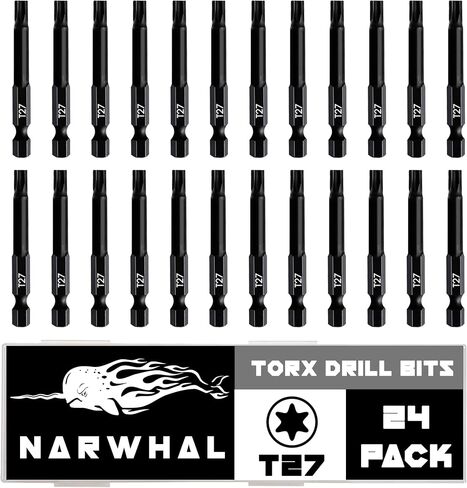 T20 Torx Bits (24 Pack - 2 Inch Impact Grade) 6 Point Torx Star Bit with Hex Shank - Hardened CRM Steel Alloy - Case Included in Kuwait