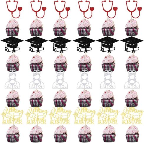 24PCS Cupcake Toppers Glitter Medical Staff RN Nurse Graduation Cupcake-Medical Rn Nurse Grad Themed,2025 Nurse Graduations Party Decor,Medical Nurse Grad Birthday Party Supplies in Kuwait