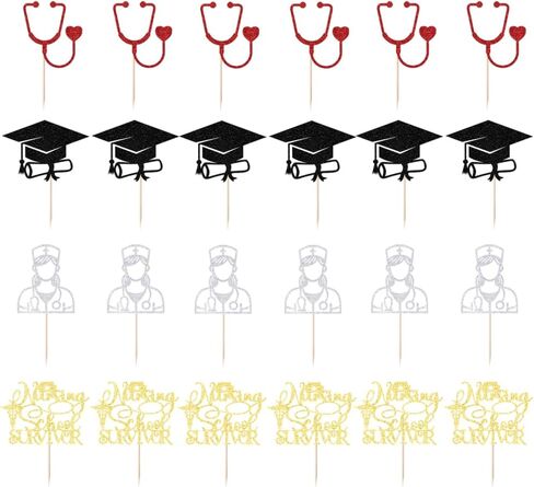 24PCS Cupcake Toppers Glitter Medical Staff RN Nurse Graduation Cupcake-Medical Rn Nurse Grad Themed,2025 Nurse Graduations Party Decor,Medical Nurse Grad Birthday Party Supplies in Kuwait