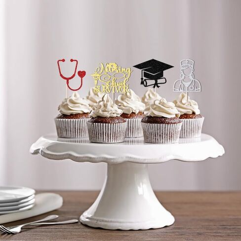 24PCS Cupcake Toppers Glitter Medical Staff RN Nurse Graduation Cupcake-Medical Rn Nurse Grad Themed,2025 Nurse Graduations Party Decor,Medical Nurse Grad Birthday Party Supplies in Kuwait