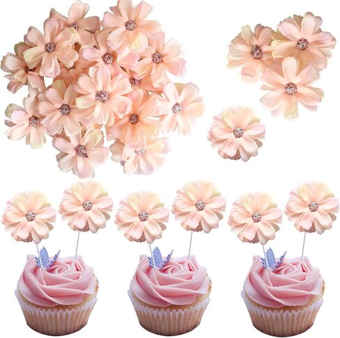Ephlyn 24Pcs Flower Cupcake Toppers Daisy Flower Cupcake Pick Decorations for Flower Theme Spring Birthday Wedding Bridal Baby Shower Birthday Party Decoration Supplies Blue in Kuwait