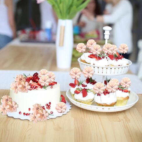 Ephlyn 24Pcs Flower Cupcake Toppers Daisy Flower Cupcake Pick Decorations for Flower Theme Spring Birthday Wedding Bridal Baby Shower Birthday Party Decoration Supplies Blue in Kuwait