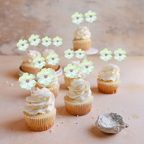 Ephlyn 24Pcs Flower Cupcake Toppers Daisy Flower Cupcake Pick Decorations for Flower Theme Spring Birthday Wedding Bridal Baby Shower Birthday Party Decoration Supplies Blue in Saudi Arabia
