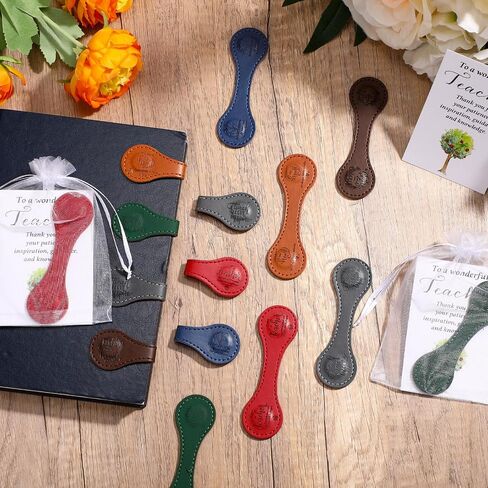 Spakon 30 Sets Thank You Teacher Gifts Magnetic Bookmarks Teacher Appreciation Day Gifts End of Year Leather Bookmarks with Thank You Cards and Organza Bags for Men Women Book Accessories in Saudi Arabia