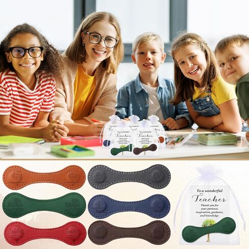 Spakon 30 Sets Thank You Teacher Gifts Magnetic Bookmarks Teacher Appreciation Day Gifts End of Year Leather Bookmarks with Thank You Cards and Organza Bags for Men Women Book Accessories in Saudi Arabia