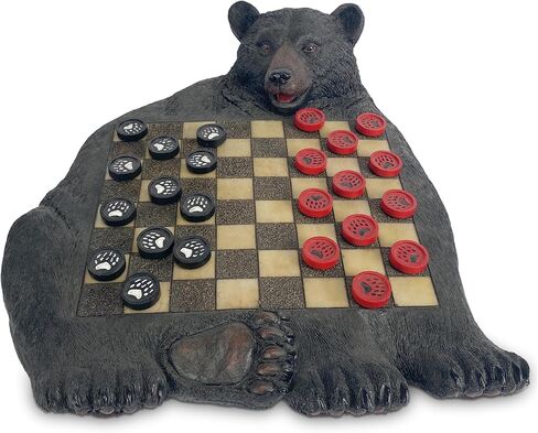 Rivers Edge Products Checkerboard مجموعة للمقصورة أو النزل ، أو ألعاب لوحة المدقق الريفية للبالغين ، أو لعبة اللاعبين من Tabletop 2 ، أو مقصورة أو لودج ، أو ديكور غرفة المعيشة أو ديكور المكتب المنزلي ، أو الدب in Kuwait
