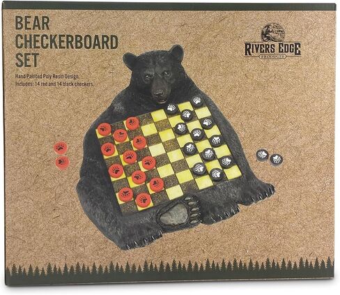 Rivers Edge Products Checkerboard مجموعة للمقصورة أو النزل ، أو ألعاب لوحة المدقق الريفية للبالغين ، أو لعبة اللاعبين من Tabletop 2 ، أو مقصورة أو لودج ، أو ديكور غرفة المعيشة أو ديكور المكتب المنزلي ، أو الدب in Kuwait