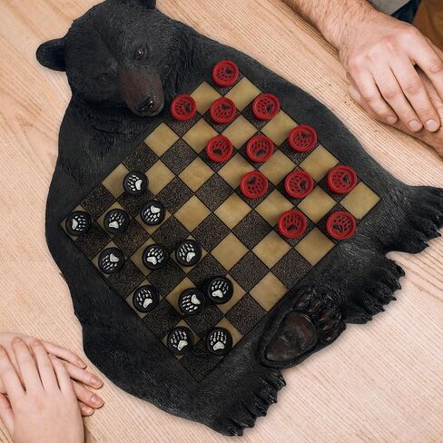 Rivers Edge Products Checkerboard مجموعة للمقصورة أو النزل ، أو ألعاب لوحة المدقق الريفية للبالغين ، أو لعبة اللاعبين من Tabletop 2 ، أو مقصورة أو لودج ، أو ديكور غرفة المعيشة أو ديكور المكتب المنزلي ، أو الدب in Kuwait