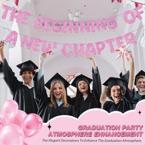 Fulmoon Pre Strung the Beginning of a New Chapter Banner, Glitter Graduation Party Decorations, Happy Retirement Supplies, Going Away Farewell New Home Job Change Party Sign Garland(Red) in Saudi Arabia
