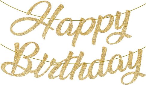 KatchOn, Glitter Gold Happy Birthday Banner - Pre-Strung, No DIY, 10 Feet | Gold Happy Birthday Sign | Gold 50th Birthday Decorations | Gold Birthday Banner for Women | Happy Birthday Decorations in Saudi Arabia