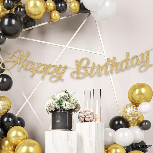 KatchOn, Glitter Gold Happy Birthday Banner - Pre-Strung, No DIY, 10 Feet | Gold Happy Birthday Sign | Gold 50th Birthday Decorations | Gold Birthday Banner for Women | Happy Birthday Decorations in Saudi Arabia