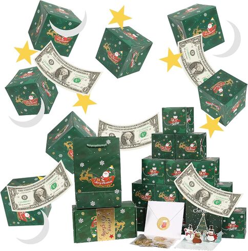 Surprise Explosion Gift Box for Money with Christmas Pop Up Card, 20 Pcs Folding Bouncing Boxes and Gold Silver Confetti, Creative Xmas Gifts for Party Birthday Decor (Green) in Saudi Arabia