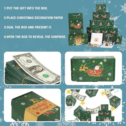 Surprise Explosion Gift Box for Money with Christmas Pop Up Card, 20 Pcs Folding Bouncing Boxes and Gold Silver Confetti, Creative Xmas Gifts for Party Birthday Decor (Green) in Saudi Arabia