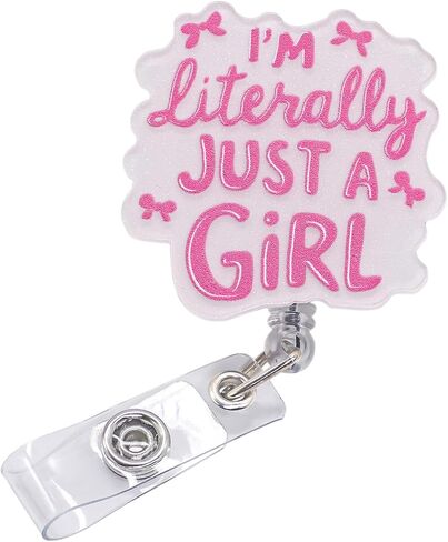 I’m Literally Just a Girl Badge Reel Retractable – Cute Pink Bow Aesthetic Nurse Badge Holder for Healthcare Girlies in Saudi Arabia