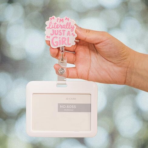 I’m Literally Just a Girl Badge Reel Retractable – Cute Pink Bow Aesthetic Nurse Badge Holder for Healthcare Girlies in Saudi Arabia