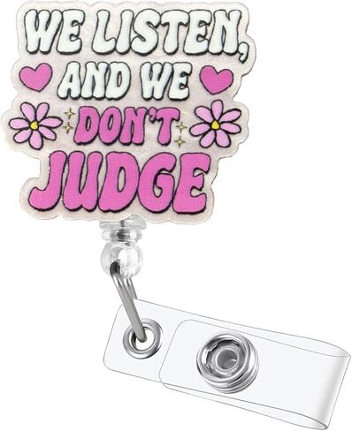 Cute Retractable Badge Reel for Nurse, We Listen and We Don't Judge ID Badge for RN LPN CNA Nursing Medical Worker Teacher Student Badge Accessories in Kuwait