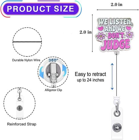 Cute Retractable Badge Reel for Nurse, We Listen and We Don't Judge ID Badge for RN LPN CNA Nursing Medical Worker Teacher Student Badge Accessories in Kuwait
