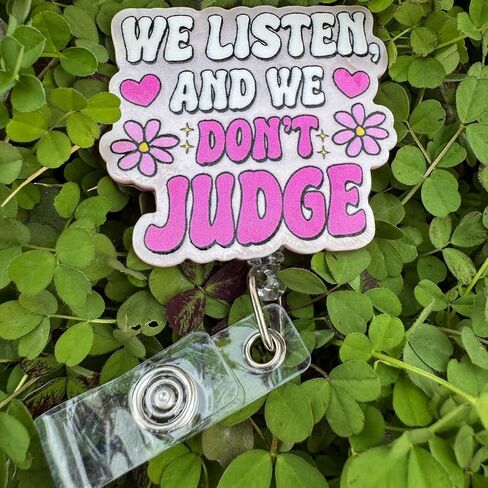 Cute Retractable Badge Reel for Nurse, We Listen and We Don't Judge ID Badge for RN LPN CNA Nursing Medical Worker Teacher Student Badge Accessories in Kuwait