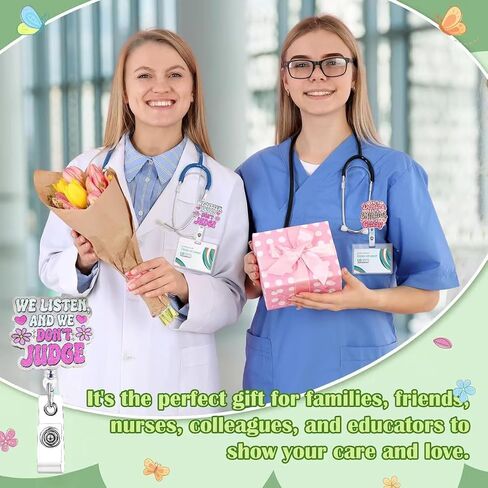 Cute Retractable Badge Reel for Nurse, We Listen and We Don't Judge ID Badge for RN LPN CNA Nursing Medical Worker Teacher Student Badge Accessories in Kuwait