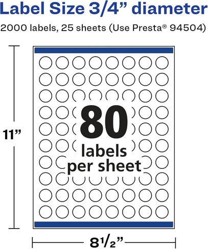 Avery Glossy White Round Labels-3/4 بوصة ، 800 ملصقات ، طباعة إلى الحافة ، لاصق دائم ، ليزر/نفث الحبر القابل للطباعة in Kuwait