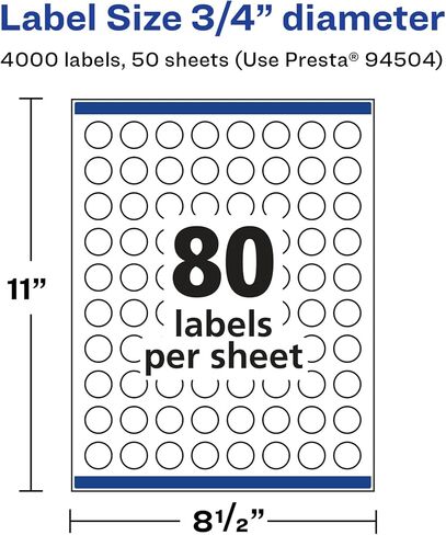 Avery Glossy White Round Labels-3/4 بوصة ، 800 ملصقات ، طباعة إلى الحافة ، لاصق دائم ، ليزر/نفث الحبر القابل للطباعة in Kuwait
