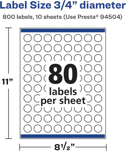 Avery Glossy White Round Labels-3/4 بوصة ، 800 ملصقات ، طباعة إلى الحافة ، لاصق دائم ، ليزر/نفث الحبر القابل للطباعة in Kuwait