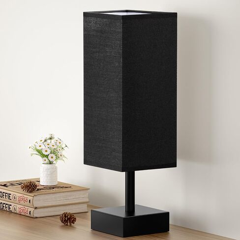 Small Table Lamp for Bedroom - Bedside Lamps for Nightstand, Minimalist Night Stand Light Lamp with Square Fabric Shade, Desk Reading Lamp for Kids Room Living Room Office Dorm in Kuwait