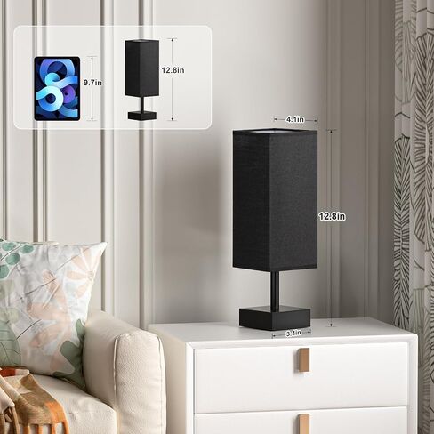 Small Table Lamp for Bedroom - Bedside Lamps for Nightstand, Minimalist Night Stand Light Lamp with Square Fabric Shade, Desk Reading Lamp for Kids Room Living Room Office Dorm in Kuwait