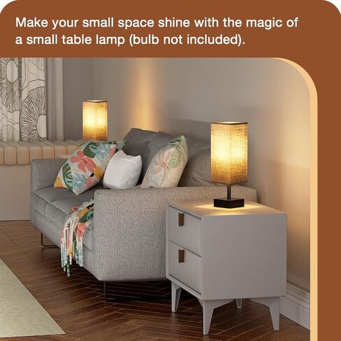 Small Table Lamp for Bedroom - Bedside Lamps for Nightstand, Minimalist Night Stand Light Lamp with Square Fabric Shade, Desk Reading Lamp for Kids Room Living Room Office Dorm in Kuwait