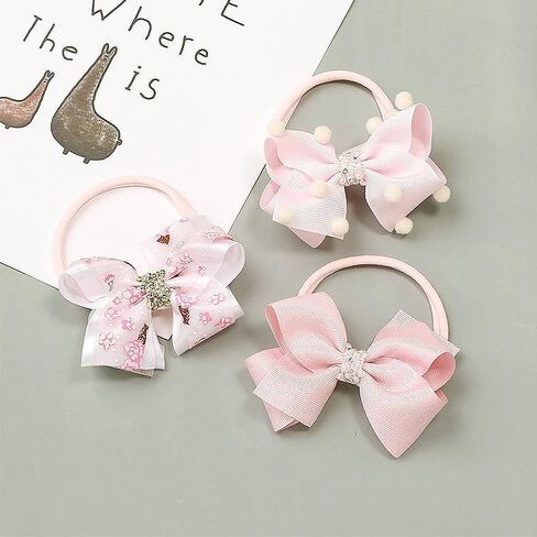 Baby Girls Ribbon Bow Elastic Nylon Headband with Crystal Crown Toddler Bow-knot Stretchy Hair Band Birthday Party Hair Bow Accessories for Newborn Infant (Pink 2, Elastic) in Kuwait