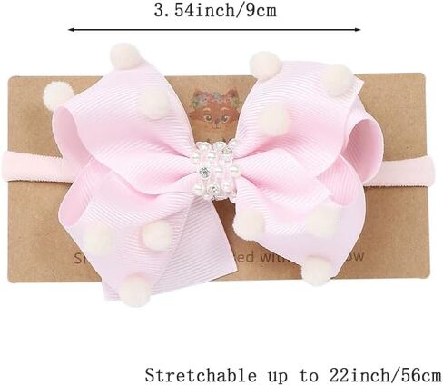 Baby Girls Ribbon Bow Elastic Nylon Headband with Crystal Crown Toddler Bow-knot Stretchy Hair Band Birthday Party Hair Bow Accessories for Newborn Infant (Pink 2, Elastic) in Kuwait