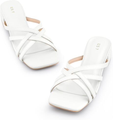 Perphy Square Toe Cross Strap Block Heel Slide Sandals for Women in Kuwait