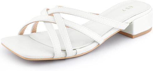 Perphy Square Toe Cross Strap Block Heel Slide Sandals for Women in Kuwait