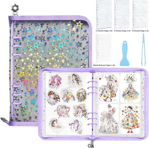 Mlife Sticker Storage Organizer ، منظم الملصقات Binder Binder Conglable Collection Book Abrum A5 Collecting Book Book Sticker حامل مع ورق إصدار فارغ ، Tweezer & Spatula (Purple) in Kuwait
