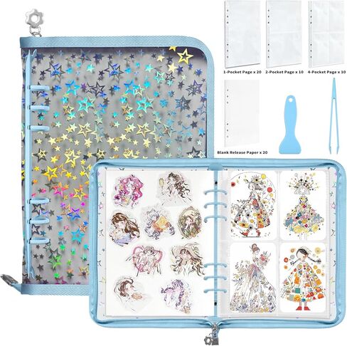 Mlife Sticker Storage Organizer ، منظم الملصقات Binder Binder Conglable Collection Book Abrum A5 Collecting Book Book Sticker حامل مع ورق إصدار فارغ ، Tweezer & Spatula (Purple) in Kuwait