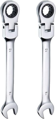 HARFINGTON 2pcs Flex-Head Ratcheting Wrench 19mm 180° Rotating Head Metric Ratchet Combination Wrenches 72-Teeth Chrome Vanadium Steel Open End Ratchet for Fasteners Nut Bolt in Kuwait