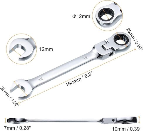 HARFINGTON 2pcs Flex-Head Ratcheting Wrench 19mm 180° Rotating Head Metric Ratchet Combination Wrenches 72-Teeth Chrome Vanadium Steel Open End Ratchet for Fasteners Nut Bolt in Kuwait