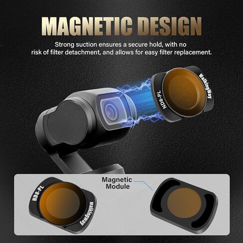 Walking Way Magnetic Black Mist & CPL & ND Filter Set Compatible with DJI Osmo Pocket 3 Creator Combo Accessories - 6 Pack (Black Diffusion 1/4, CPL, ND8/ND16/ND32/ND64),Multi-Coated in Saudi Arabia