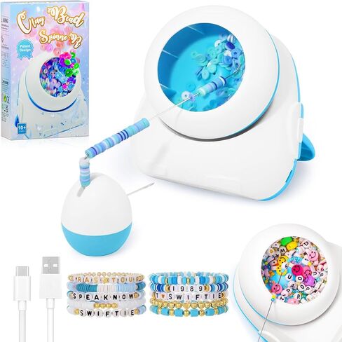 Pskfvre Electric Bead Spinner Cordless Clay Bead Spinner Rechargeable Sturdy Eye Beading Needle, Automatic Bead Spinner with Pony Beads for Bracelet Jewelry Necklaces Making, Gift Ideas for Girls in Kuwait