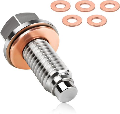 Ziciner M14×1.5 Magnetic Oil Drain Plug, Aluminum Stainless Steel Sump Drain Nut Bolt with 5 Copper Gaskets, Leakproof Replacement Car Accessories Universal for Most Vehicles in Kuwait