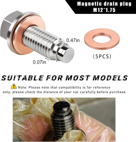 Ziciner M14×1.5 Magnetic Oil Drain Plug, Aluminum Stainless Steel Sump Drain Nut Bolt with 5 Copper Gaskets, Leakproof Replacement Car Accessories Universal for Most Vehicles in Kuwait