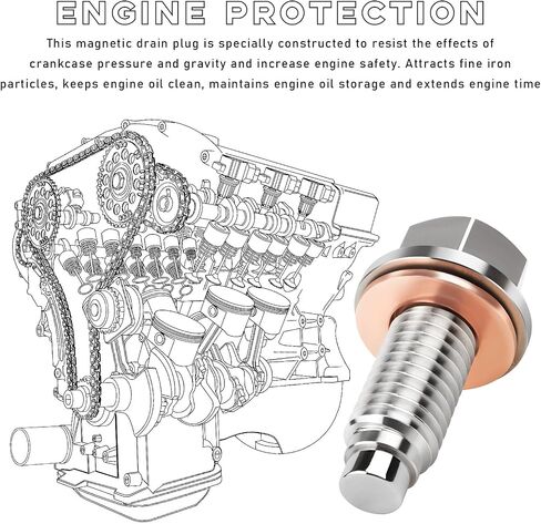 Ziciner M14×1.5 Magnetic Oil Drain Plug, Aluminum Stainless Steel Sump Drain Nut Bolt with 5 Copper Gaskets, Leakproof Replacement Car Accessories Universal for Most Vehicles in Kuwait