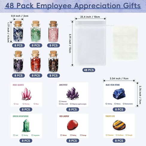 Macevia 24 Sets Pocket Hust Tokens Gift Brys مع بلورات شفاء - هدايا تعاطف مريحة للأصدقاء والعائلة والزملاء ، التذكارات التذكارية - هدية تشجيع للنساء والبالغين in Kuwait